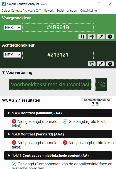 Colour Contrast Analyser Testresult