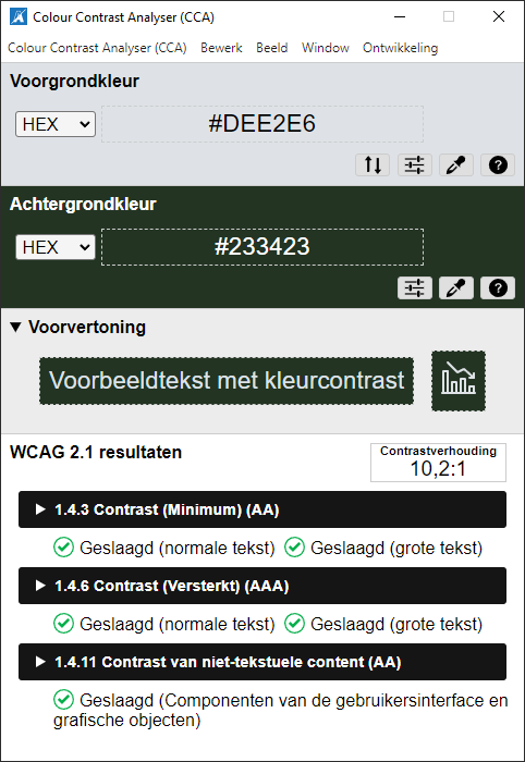 Colour Contrast Analyser Testresult